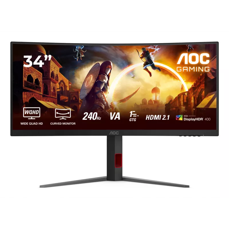 AOC G4 CU34G4Z kompiuterio monitorius 86,4 cm (34 colių) 3440 x 1440 pikselių Wide Quad HD LED juodas, raudonas