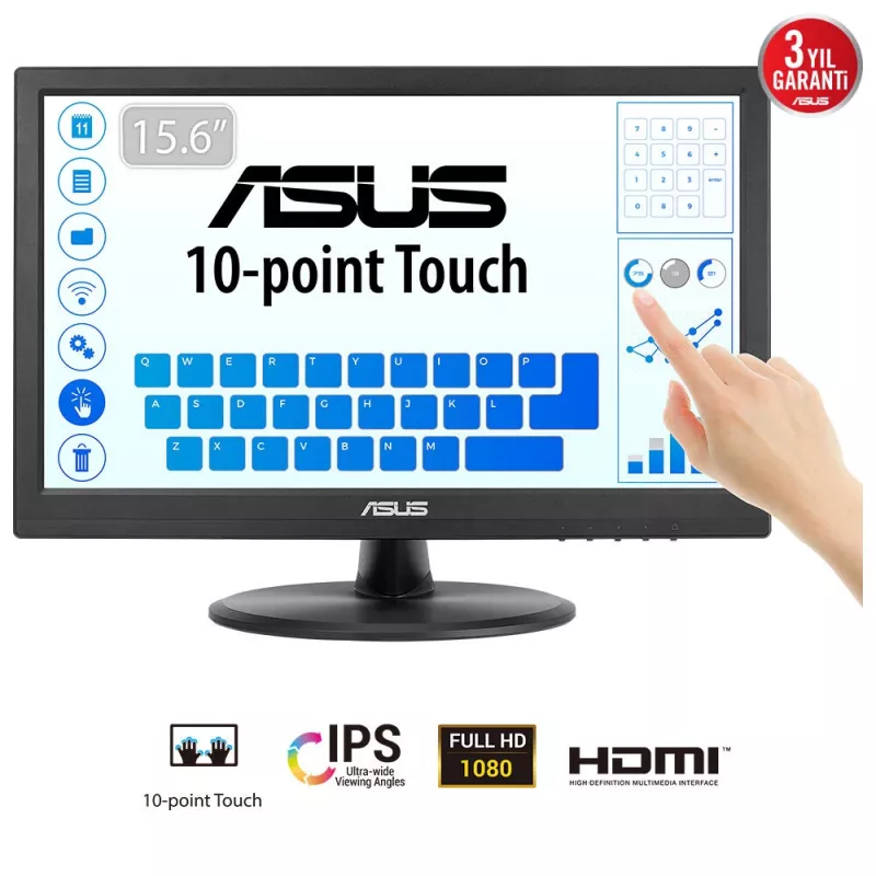 ASUS Touch VT169HE monitorius 39,6 cm (15,6 col.) 1920 x 1080 pikselių Full HD LED liečiamas stalinis juodas