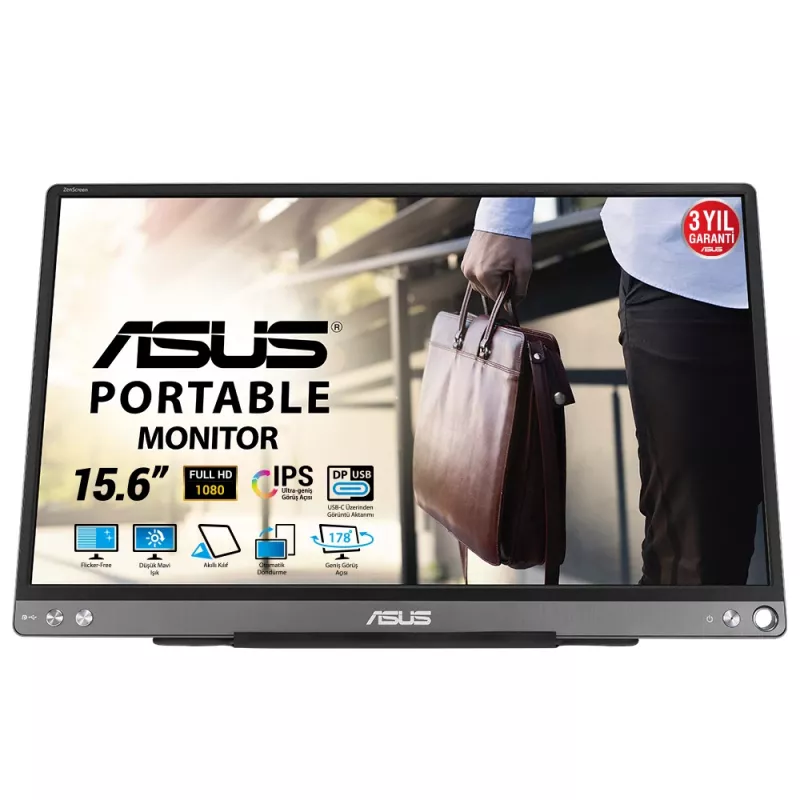 ASUS ZenScreen MB16ACE monitorius 39,6 cm (15,6 colio) 1920 x 1080 pikselių Full HD LED pilkas