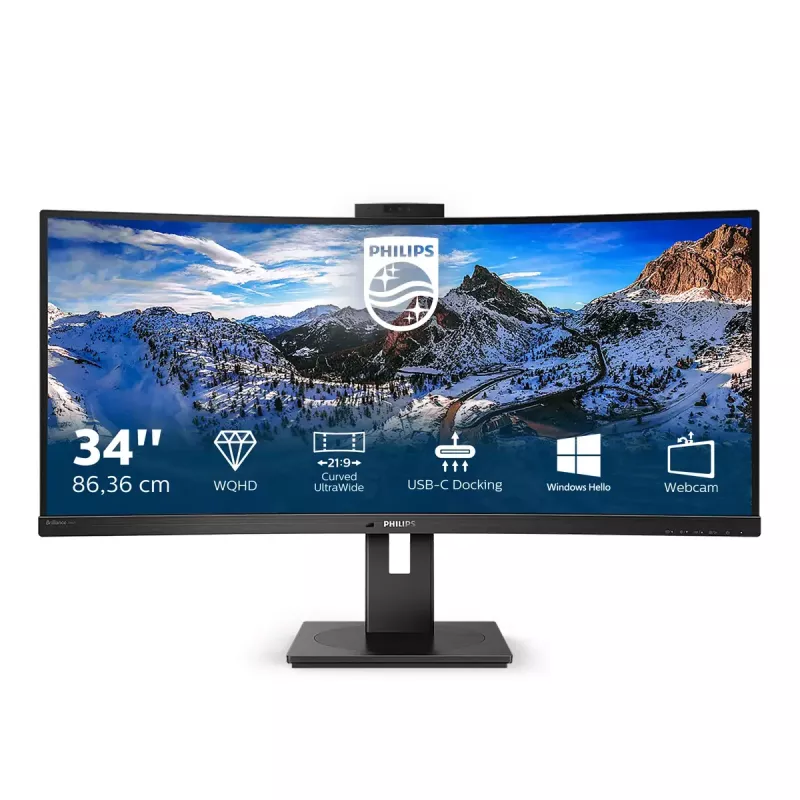 Philips P Line 346P1CRH/00 monitorius 86,4 cm (34 colių) 3440 x 1440 pikselių „UltraWide Quad HD“ juodas