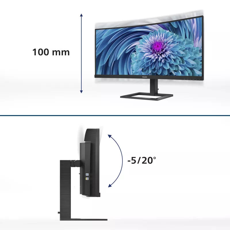 Philips E Line 346E2CUAE/00 monitorius 86,4 cm (34 colių) 3440 x 1440 pikselių Wide Quad HD+ LCD juodas