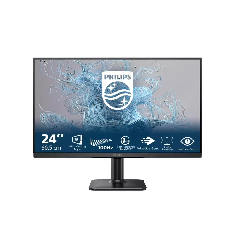 Philips 24E2N1100LB/00 23,8 colio LCD monitorius – Full HD, VA, 100 Hz, 4 ms, 250 cd/m², VESA, HDMI ir VGA, juodas