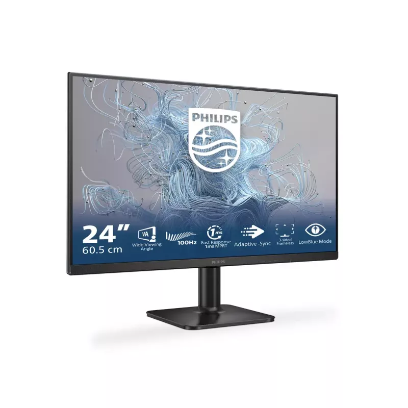 Philips 24E2N1100LB/00 23,8 colio LCD monitorius – Full HD, VA, 100 Hz, 4 ms, 250 cd/m², VESA, HDMI ir VGA, juodas