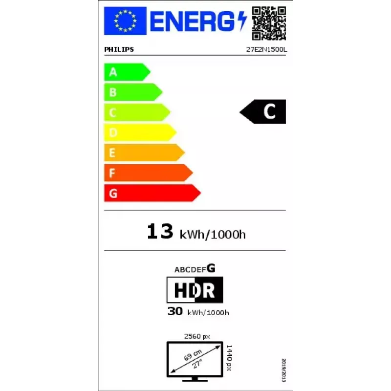 Philips 1000 serijos 27E2N1500L/00 kompiuterio monitorius 68,6 cm (27 colių) 2560 x 1440 pikselių Quad HD LED juodas