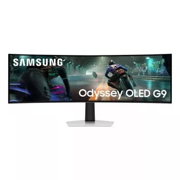 49 colių lenktas OLED monitorius Samsung S49DG910SU – Dual QHD 5120×1440, 32:9, 0,03 ms, 2×USB-C, VESA, reguliuojamas aukštis