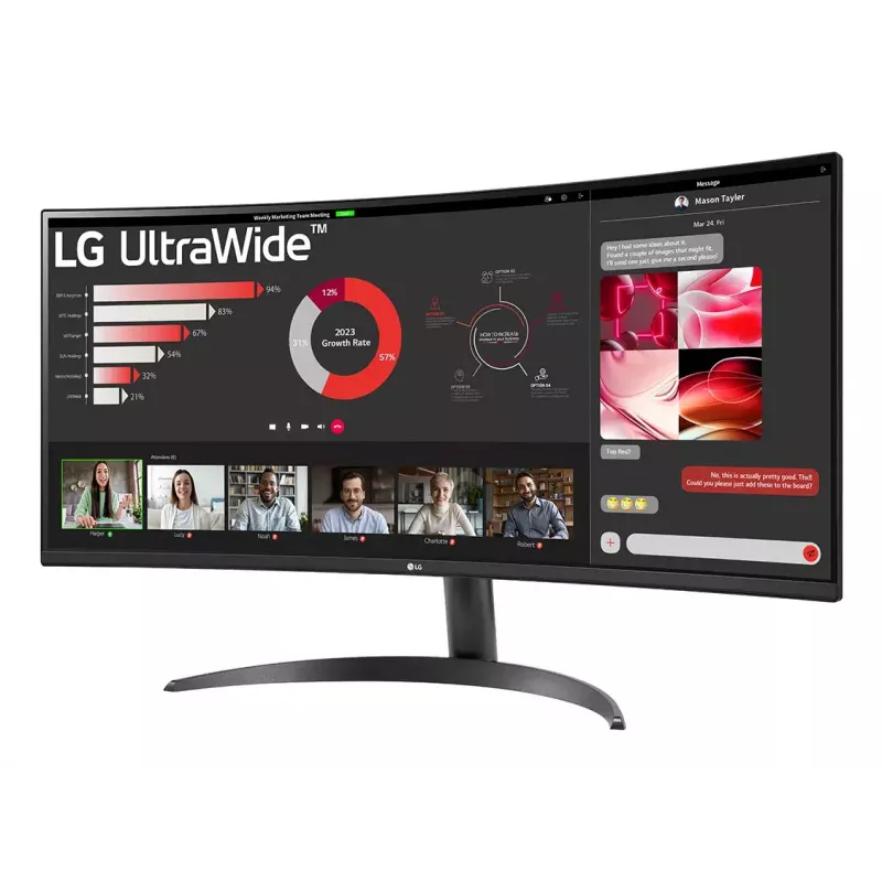 Monitorius LG 34WR50QK-B 34 colių lenktas VA WQHD 3440x1440 5 ms 21:9 100 Hz VESA, juodas