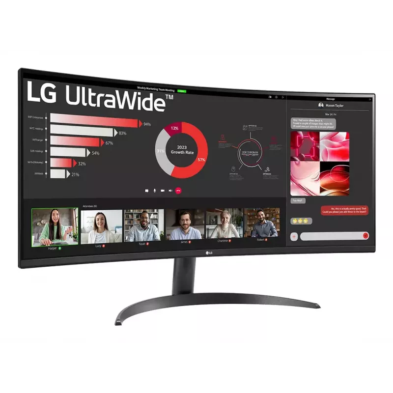 Monitorius LG 34WR50QK-B 34 colių lenktas VA WQHD 3440x1440 5 ms 21:9 100 Hz VESA, juodas