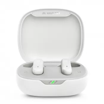 JBL Wave Flex 2 belaidės ausinės į ausį, baltos, skambučiams ir muzikai, USB Type-C