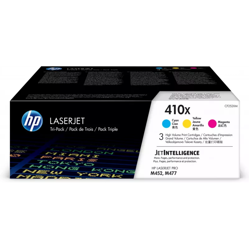 HP 410X 3 vnt. didelės išeigos žalsvai mėlyna / rausvai raudona / geltona originalūs LaserJet tonerio kasetės
