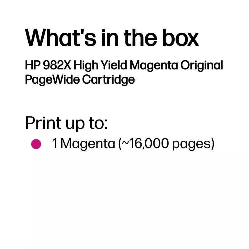 HP 982X didelės talpos purpurinis originalus PageWide kasetė, purpurinė, 1 vnt., 16000 puslapių