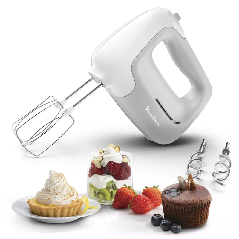 Rankinis plaktuvas Tefal Prep'Mix HT450B – 450 W, 5 greičių, turbo, metaliniai plaktuvai, baltas