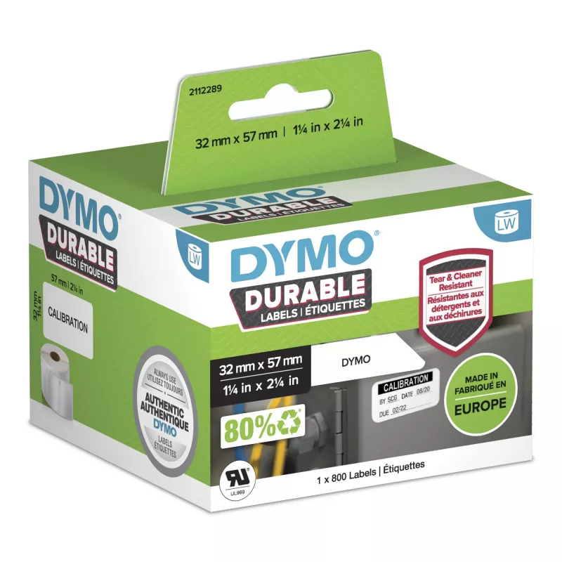 DYMO Authentic LabelWriter Durable Etiketės | 57mm x 32mm | Baltos Poliesterio | 800 lipnių etikečių | Aukšto našumo | Skirta LabelWriter etikečių spausdintuvams