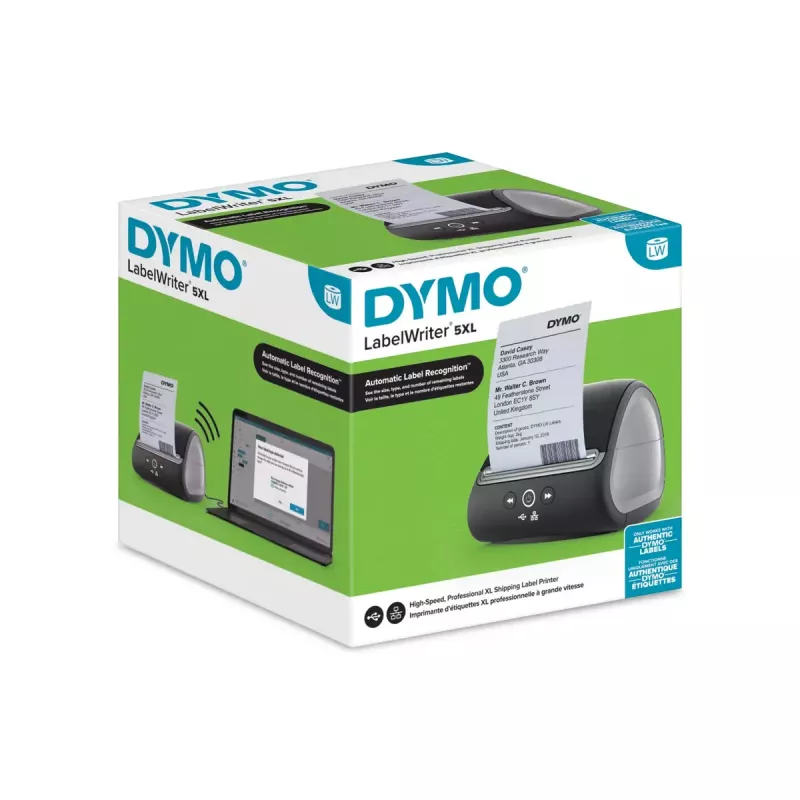 DYMO LabelWriter 5XL etikečių spausdintuvas – terminis siuntų etikečių spausdintuvas el. prekybai, EU 2 kištukas