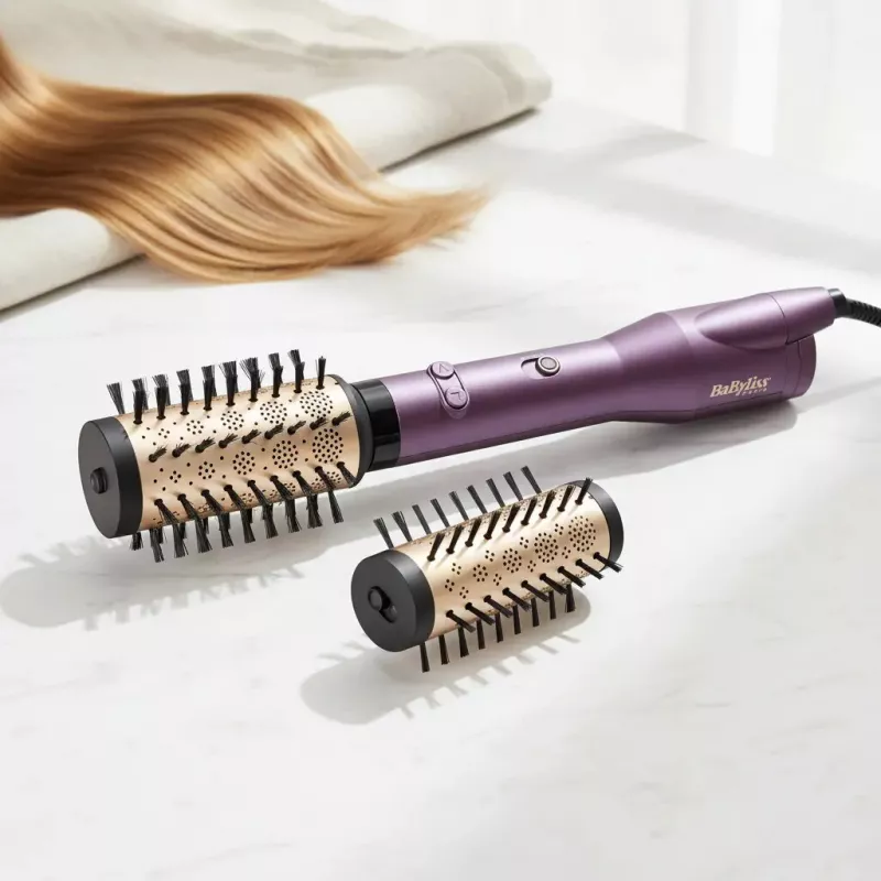 Karšto oro šukų prietaisas BABYLISS Big Hair Dual AS950E — 650 W, 2 šildymo lygiai, 5 cm antgalis, 2 šepečiai, 2,5 m laidas, Violetinė/Rožinis auksas/Juoda