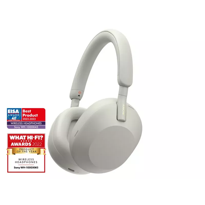 Sony WH-1000XM5 ausinės laidinės ir belaidės, juostinės, skambučiams/muzikai, Bluetooth, sidabrinė, balta