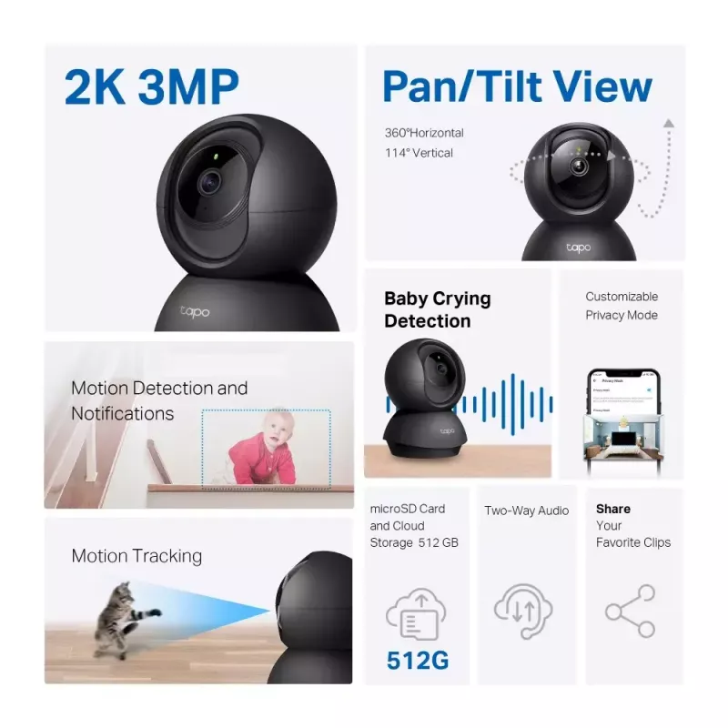 TP-Link Tapo C211 Vidinė IP stebėjimo kamera su 2K raiška, Wi-Fi, pan/tilt