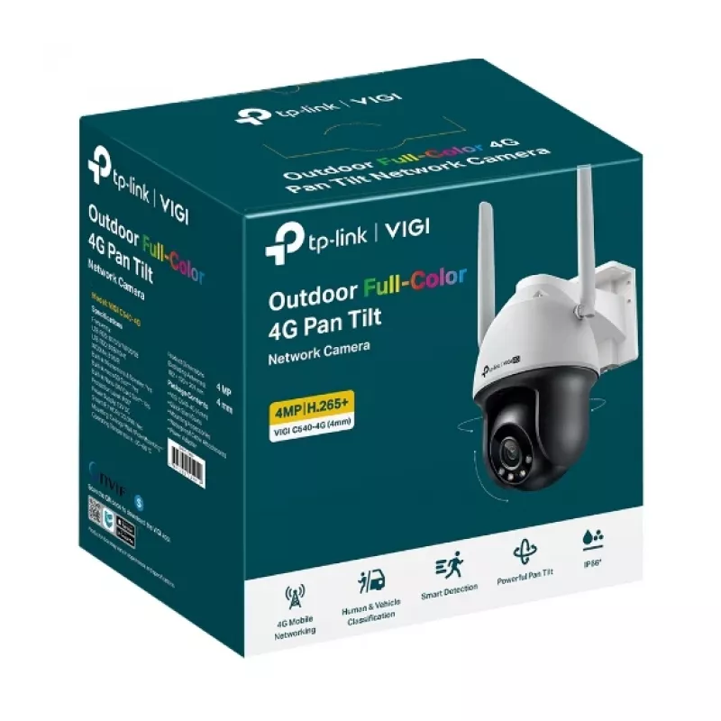 TP-Link VIGI C540-4G 4MP 4G LTE PTZ stebėjimo kamera, pilnas spalvotas vaizdas naktį, vidaus ir lauko, lubų/sienos montavimui