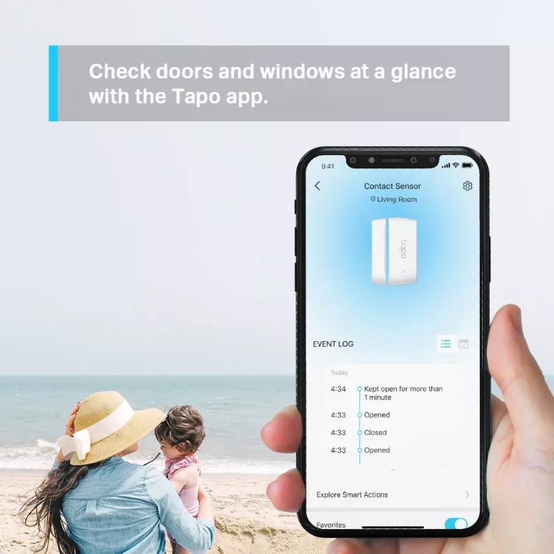 TP-Link Tapo belaidis durų ir langų jutiklis, baltas, 922 MHz, CR2032