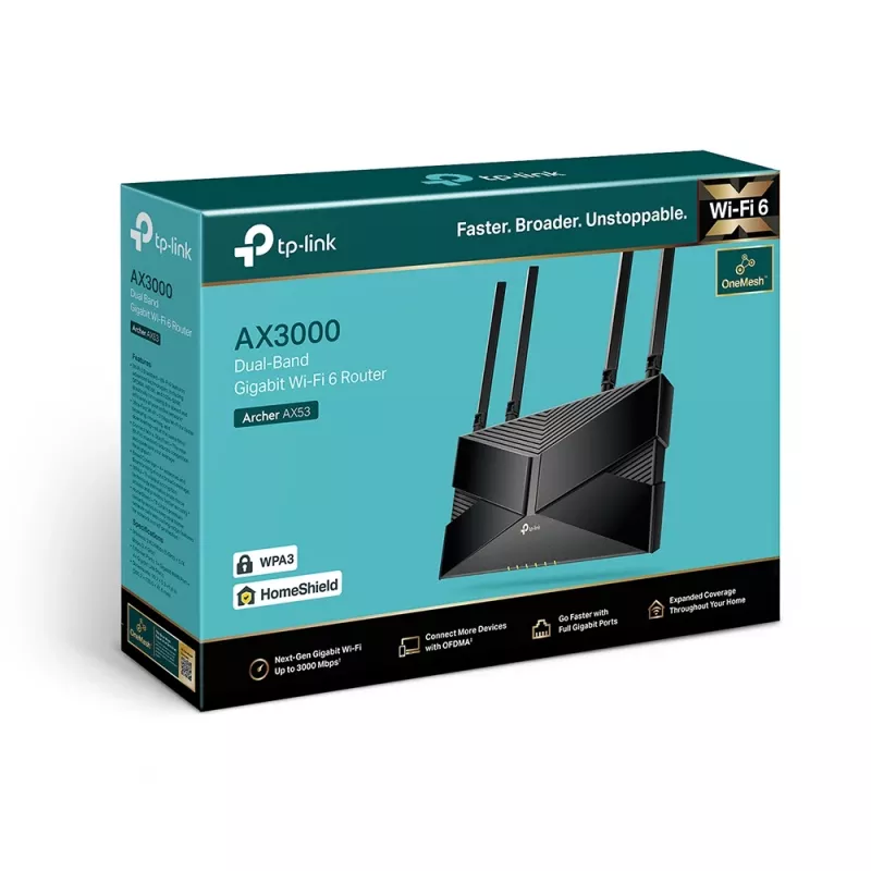 TP-Link Archer AX53 belaidis maršrutizatorius Gigabit Ethernet Dviejų juostų (2,4 GHz / 5 GHz) Juodas
