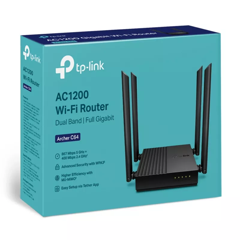 TP-Link Archer C64 belaidis maršrutizatorius Gigabit Ethernet dviejų juostų (2,4 GHz / 5 GHz) Juodas