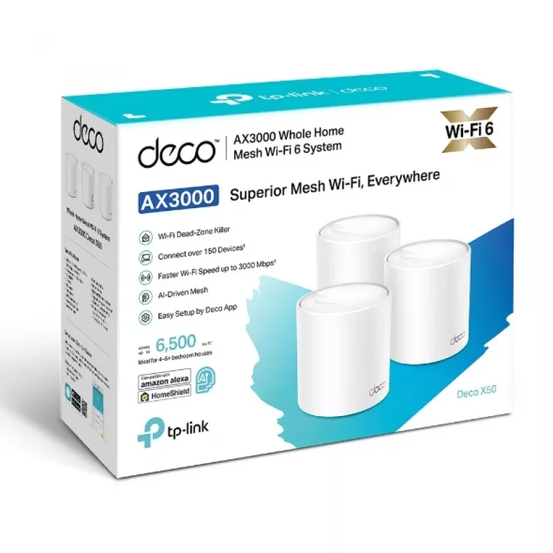TP-Link Deco X50 AX3000 „WiFi 6“ belaidis maršrutizatorius – 3 vienetų komplektas