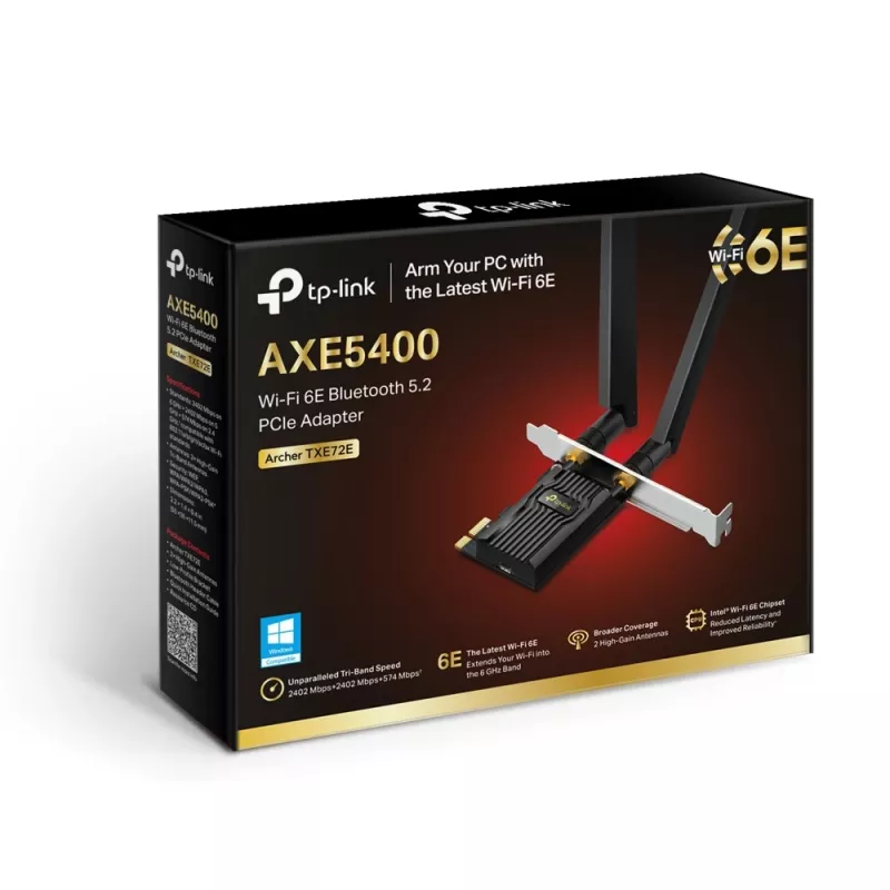 TP-Link ARCHER TXE72E belaidis PCIe adapteris Wi-Fi 6E Bluetooth 5.3 triju juostu 2402 Mbit/s