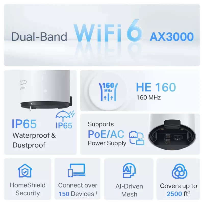 TP-Link Deco X50-Outdoor AX3000 belaidis maršrutizatorius Wi-Fi 6, lauko/patalpų, IP65