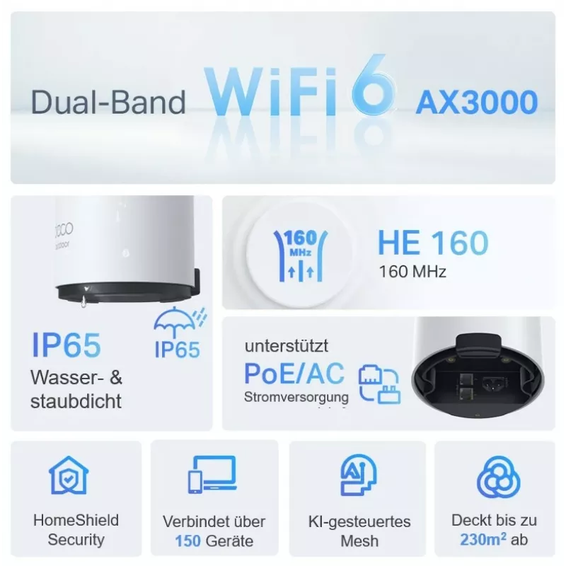 TP-Link Deco X50-Outdoor AX3000 belaidis maršrutizatorius Wi-Fi 6, lauko/patalpų, IP65