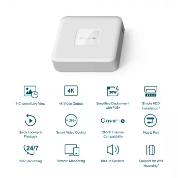 TP-Link VIGI 4 kanalų PoE+ tinklo vaizdo registratorius