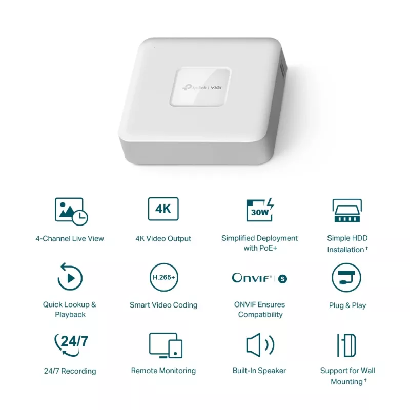 TP-Link VIGI 4 kanalų PoE+ tinklo vaizdo registratorius