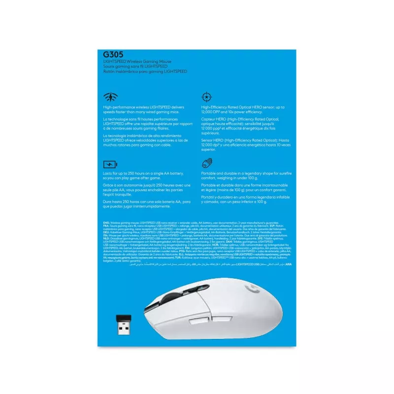 LOGIOTECH G305 Lightspeed belaidė žaidimų pelė balta