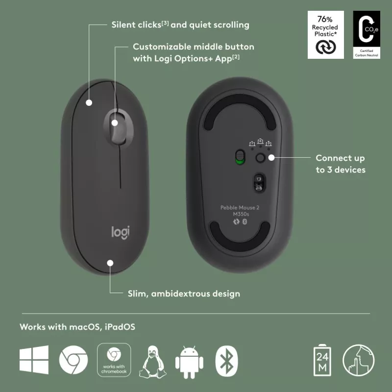Pelė Logitech M350S juoda USB belaidė optinė