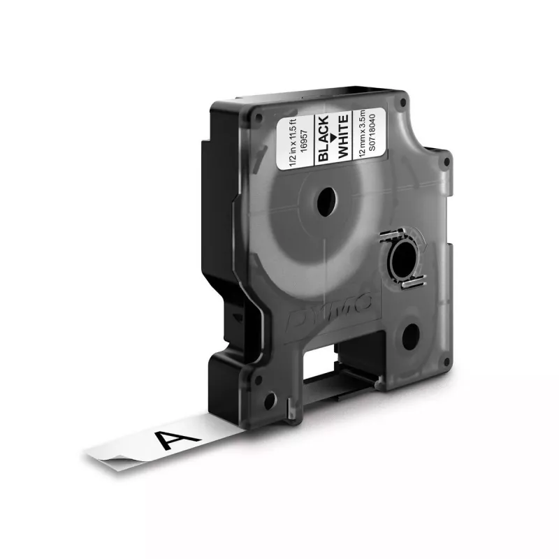 DYMO D1 Durable juosta juodas tekstas baltame fone 12mm