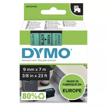 DYMO Autentiškos D1 etiketės | Juodas spaudinys ant žalios juostos | 9 mm x 7 m | Lipnios etiketės LabelManager žymekliams | Pagaminta Europoje