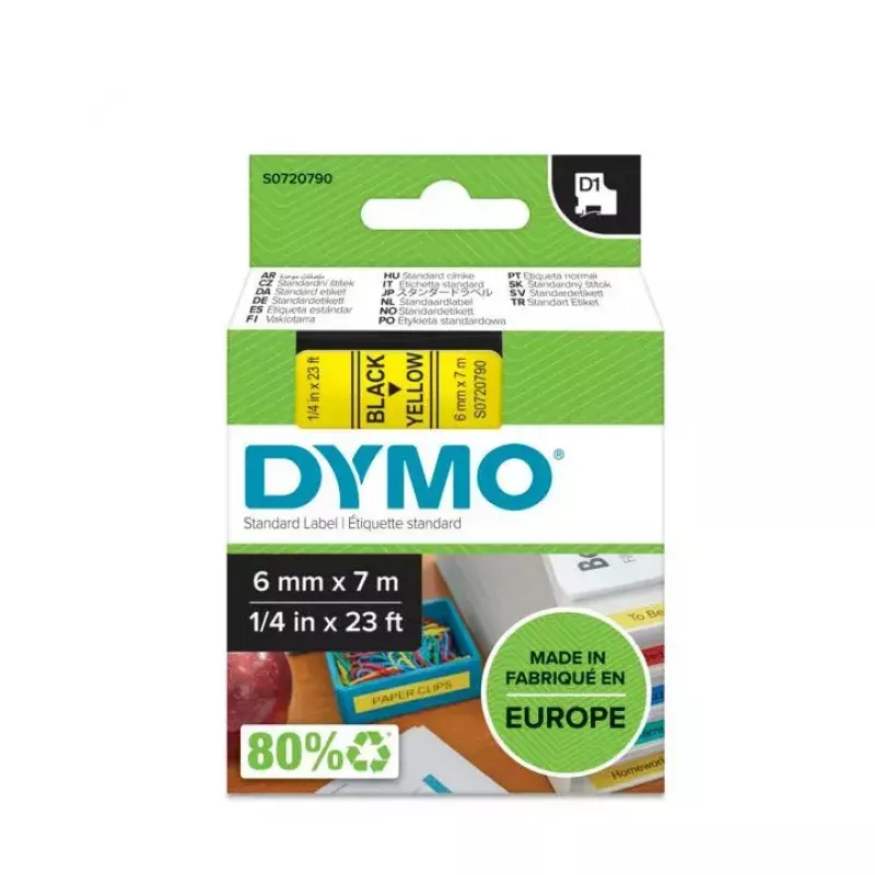 DYMO D1 juosta | Juodas spaudinys ant geltonos | 6 mm x 7 m | Lipni etikečių juosta LabelManager žymekliams