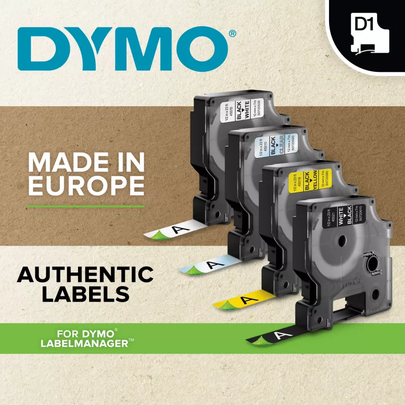 DYMO D1 lipni juosta raudona, juodas tekstas, 12 mm x 7 m