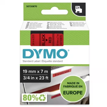 DYMO Originalios D1 etiketės | Juodas spaudinys ant raudonos juostos | 19 mm x 7 m | Lipnios etiketės LabelManager ir MobileLabeler įrenginiams | Pagaminta Europoje