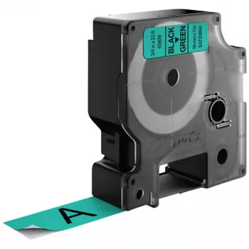 DYMO D1 etiketės juodu šriftu ant žalios juostos | 19 mm x 7 m | Lipnios etiketės LabelManager žymekliams | Pagaminta Europoje