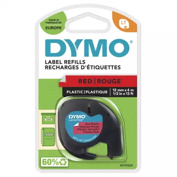 DYMO prekės ženklo LetraTag plastikinės etiketės | 12 mm x 4 m ritinys | Juodas spaudinys ant raudonų etikečių | Įvairios paskirties lipnios etiketės, skirtos LetraTag etikečių spausdintuvams