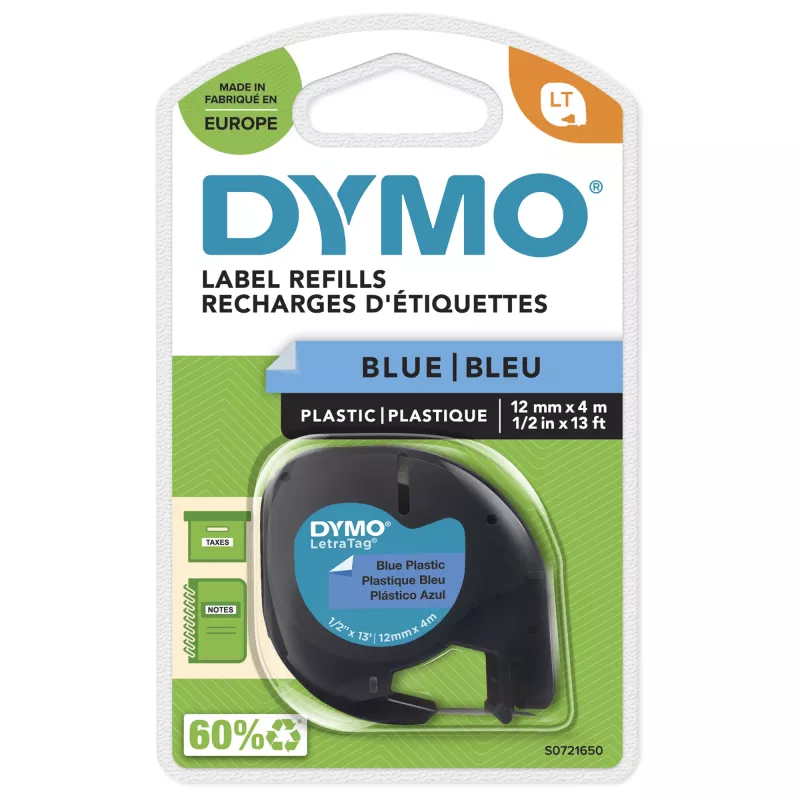 DYMO S0721650 juosta etiketėms LetraTag, 12 mm x 4 m, juoda ant mėlynos
