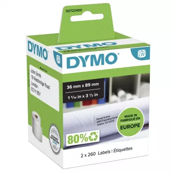 DYMO Authentic LabelWriter dideli adresų etikečių ritiniai | 36 mm x 89 mm | lipnios | 2 ritiniai po 260 (520 lengvai atplėšiamų etikečių) | LabelWriter etikečių spausdintuvams | pagaminta Europoje