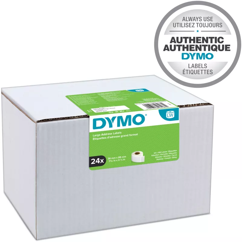 DYMO Authentic LabelWriter dideli adresų etikečių ritiniai | 36 mm x 89 mm | lipnios | 2 ritiniai po 260 (520 lengvai atplėšiamų etikečių) | LabelWriter etikečių spausdintuvams | pagaminta Europoje