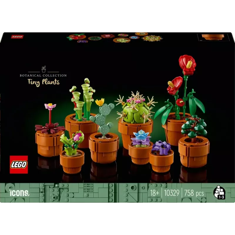 LEGO Icons Mini Plants rinkinys 10329 – 9 mažų augalų modelių, 758 dalių, nuo 18 metų
