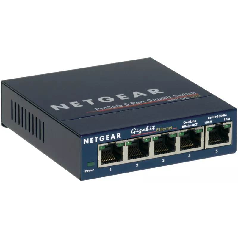 NETGEAR GS105 Nevaldomas Gigabit Ethernet (10/100/1000) jungiklis, mėlynas