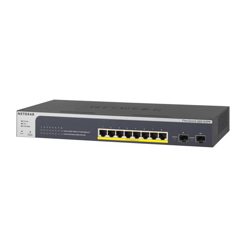 NETGEAR GS510TPP valdomas Gigabit Ethernet jungiklis su PoE+ (8 prievadai, 190 W, juodas)