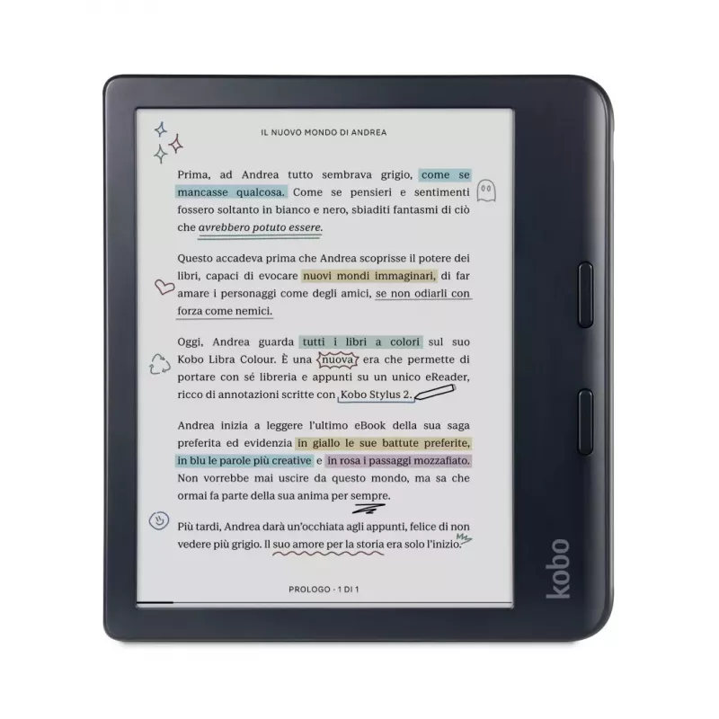 E. knygų skaitytuvė Kobo Libra Colour 7 colių E Ink Kaleido, 32 GB, 1264×1680, Wi‑Fi, Bluetooth, atspari vandeniui, USB‑C