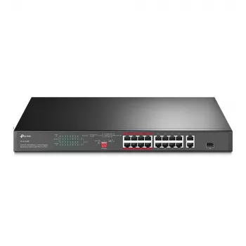 TP-Link TL-SL1218P – 16 prievadų 10/100 Mbps + 2 prievadų Gigabit PoE+ jungiklis su 150 W biudžetu