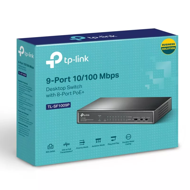 TP-Link TL-SF1009P 9 prievadų 10/100 Mbps stalinis tinklo jungiklis su 8 PoE+ prievadais