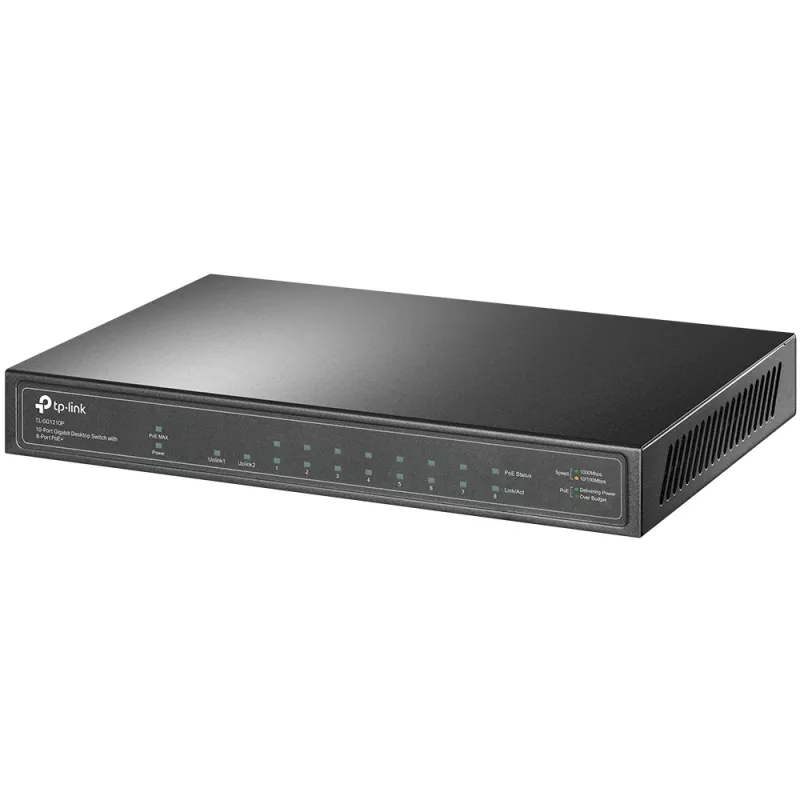 TP-Link TL-SG1210P tinklo jungiklis, nevaldomas, Gigabit Ethernet (10/100/1000), PoE+, 10 prievadų, metalinis, pilkas