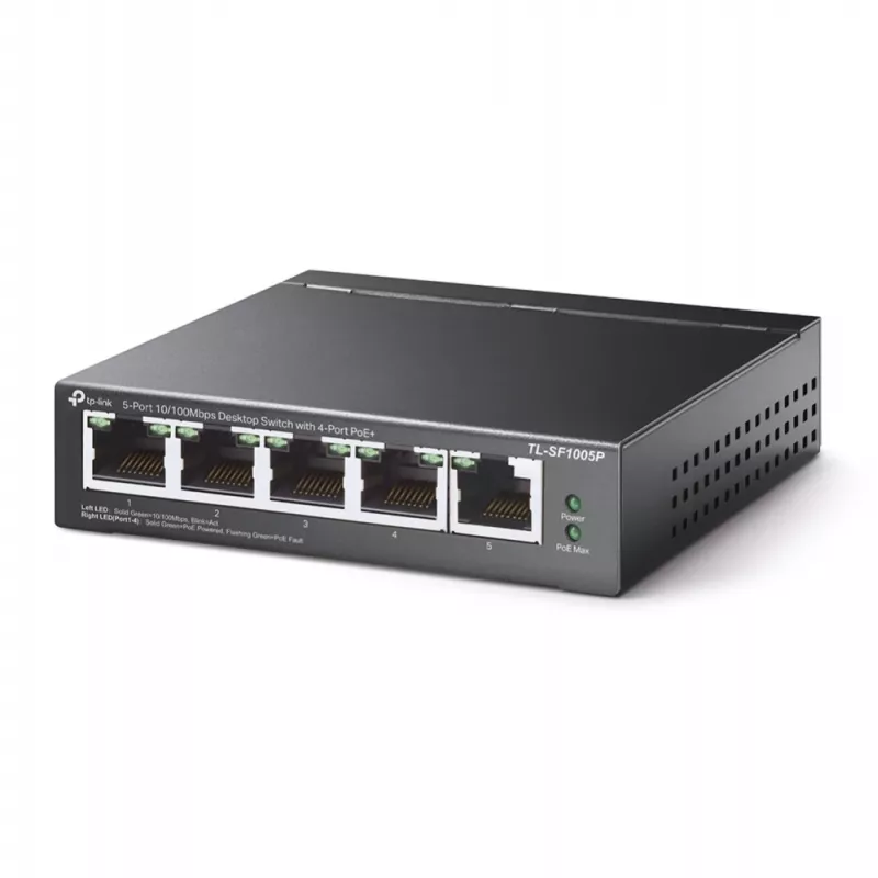 TP-Link 5 prievadų 10/100Mbps stalinis PoE jungiklis su 4 PoE prievadais, nevaldomas, Fast Ethernet (10/100), Full Duplex, maitinimas per Ethernet